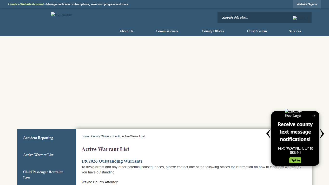 Active Warrant List Wayne County, NE